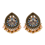 Ethnic Retro Geometric Turkish Jhumka Earrings For Women Indian Jewelry Flower Gold Color Bell Tassel Dangling Earrings
