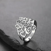 Skyrim Retro Lotus OM Symbol Open Ring Stainless Steel Women's Buddhist Adjustable Talisman Couple Anniversary Jewelry Gift