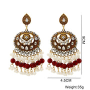 રેટ્રો અતિશયોક્તિપૂર્ણ એન્ટિક એલોય કોતરવામાં આવેલ એક્રેલિક રત્નો માળા ટેસલ સ્ટેટમેન્ટ ઇયરિંગ્સ મહિલાઓ માટે ભારતીય ઝુમકા જ્વેલરી