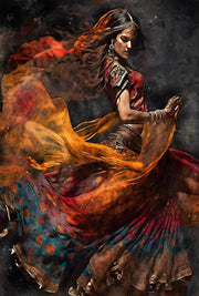 ભારતીય મહિલા લોક નૃત્ય પોસ્ટર એથનિક ગર્લ્સ કેનવાસ પેઇન્ટિંગ પ્રિન્ટ વોલ આર્ટ ચિત્રો લિવિંગ રૂમ હોમ ડેકોર માટે કુઆડ્રોસ