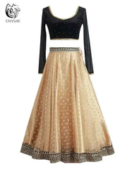 ન્યૂ યિમન એક્ઝોટિક ઇન્ડિયન ડાન્સ ડ્રેસ એથનિક સ્ટાઇલ ફીમેલ બેલી ડાન્સ સ્કાર્ફ ટોપ લાર્જ સ્વિંગ સ્કર્ટ લેન્ઘા સેટ