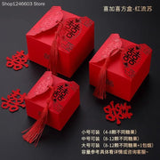 50pcs Retro Red Chinese Style Candy Boxes Wedding Gifts for Guests Mariage Paper Chocolate Packaging Box Boite Gateau Mariage