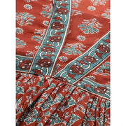 વસંત ઉનાળામાં મહિલાઓ માટે એથનિક પ્રિન્ટ વી-નેક લાંબી સ્લીવ અનારકલી કુર્તા ડ્રેસ પરંપરાગત ભારતીય ટ્યુનિક મેક્સી ડ્રેસ