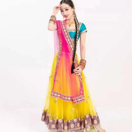 Yiman Indian Dance Performance Costume Lungha Double Layer Large Hem Embroidered Anna Sari Dress Annual Meeting Party Stage