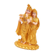 India Radha Krishna Figurine Statue 4x3x7.4inch Resin Sculpture Collection Craft for Home Office Tabletop Golden Elegant