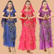Bollywood Dress Adult Costume Women Oriental Sari Indian Arabic Dance Belly Clothing Performance Chiffon Skirt Set Clothes