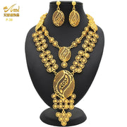 Bridal Indian Necklace Sets 24K Gold Plated Long Pendant For Women Nigeria African Dubai Wedding Earring Jewelry Set Party Gift