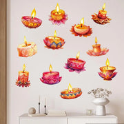 12 Pcs Diwali Festival Sticker Lotus Tealight Candle Holder Sticker Artificial Lotus Flower Labels Traditional Party Supplies