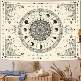 1pc Bohemian Mandala Floral Tapestry - Vintage Indian Wall Hanging with Celestial Moon and Stars Pattern for Bedroom Living Room