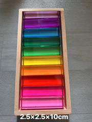 બાળકો માટે ખુલ્લા રમત માટે નવી ડિઝાઇન મોન્ટેસરી રમકડાં સી થ્રુ રેઈન્બો લ્યુસાઈટ સ્ટેકીંગ બ્લોક્સ એક્રેલિક હાઇટ્રાન્સપરન્ટ