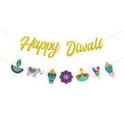 Diwali Party Decorations Happy Diwali Gold Glitter Banner, Indian Festival of Lights Themed Garland for Hindu Party Decor