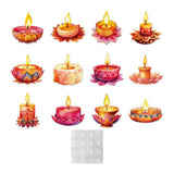 12 Pcs Diwali Festival Sticker Lotus Tealight Candle Holder Sticker Artificial Lotus Flower Labels Traditional Party Supplies