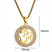 Religious Buddhist Yoga Symbol Round Pendant Male Gold Color Stainless Steel OHM Hindu AUM OM Necklaces for Men Jewelry Gift