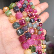 Natural Tourmaline Beads Faceted Square Stone Loose Bead for Diy Charms Bracelet Necklace Jewelry Making Crafts Accessories