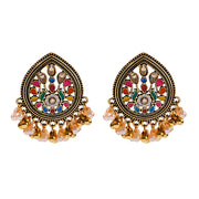 Ethnic Retro Geometric Turkish Jhumka Earrings For Women Indian Jewelry Flower Gold Color Bell Tassel Dangling Earrings