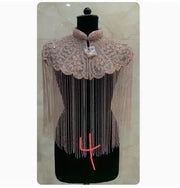 ભારતીય ભારે ઉદ્યોગ નેઇલ બીડ શાલ લાંબી ટેસલ ચેઓંગસમ મહિલા ચળકતી