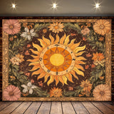 1pc Sun and Moon Tapestry, Yellow Floral Pattern, Polyester Fabric Wall Hanging for Door, Wall, Patio