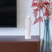 Resin Owl Statue Abstract Art Shelf Decoration Owl Figurine Owl Sculpture Handicraft for Mantel, Bookshelves, Cafe White