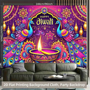 1pc 2D Flat Indian Diwali Party Backdrop - Vibrant Neon Purple, No Power Required——sym