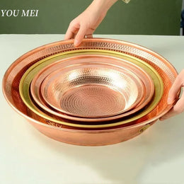 Buddhist Fruit Plate,Engraving Copper Hammer Altars Saucer,Brass Auspicious Tibetan Offering Buddha Plate,Buddhism Items,43cm