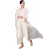 મહિલાઓ માટે ભારતીય એથનિક પ્રિન્ટ 3-પીસ કુર્તા સેટ મધ્યમ લંબાઈનો કોટન સુટ પલાઝો દુપટ્ટા સાથે