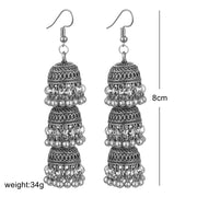 મહિલાઓ માટે ભારતીય વંશીય શૈલીના કાનની બુટ્ટીઓ રેટ્રો એન્ટિક એલોય કોતરેલા માળા ઘંટડીઓ ટેસેલ્સ લટકાવેલા લાંબા કાનની બુટ્ટીઓ