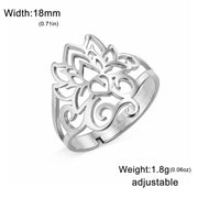 Skyrim Retro Lotus OM Symbol Open Ring Stainless Steel Women's Buddhist Adjustable Talisman Couple Anniversary Jewelry Gift