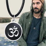 Men's OM Necklace Round Ohm Pendant Adjustable Yoga Spiritual Jewelry