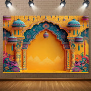 1 vibrant Indian wedding party backdrop - traditional architectural design suitable for holiday celebrations and home decor