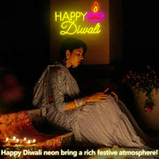 ભારતીય દિવાળી બેકડ્રોપ વોલ હોમ બેડરૂમ પાર્ટી ડેકોર ગિફ્ટ માટે હેપ્પી દિવાળી નિયોન સાઇન યુએસબી ડિમેબલ એલઇડી નિયોન લાઇટ