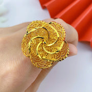 XUHUANG Dubai Gold Color Rings For Women Wedding Africa Bride Indian Fashion Hawaiian Jewelry Party Gifts New Style