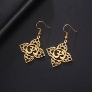 LIKGREAT OM Buddhism Lotus Flower Earring for Women Stainless Steel Mala Indian Yoga Chakra Drop Earrings Buddhist Jewelry Gift