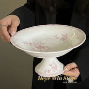 French High Leg Tray, Medieval Ceramic Fruit Pastry Dessert Plate, Dining Room Porch Atmosphere Decoration