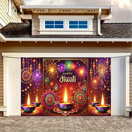 1pc 2D Flat Festive Diwali Party Banner - Vibrant Fireworks and Diya Design, No Power Required——sym