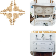 4pcs Natural Floral Wooden Figurines Crafts Wood Carved Corner Appliques Frame Wall Door Furniture Woodcarving Decorative
