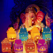 12pcs Happy Diwali Party Favors - Pre-Made Indian Festival Boxes with Diya Designs, Deep Red, Orange, Purple, Blue, Golden
