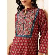 વસંત ઉનાળામાં મહિલાઓ માટે એથનિક મરૂન ફ્લોરલ પ્રિન્ટ કુર્તા ઇન્ડિયન ટ્યુનિક ટોપ લોંગ કુર્તી ડ્રેસ બોહો ચિક થિન ડેઇલી વેર