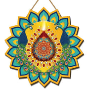 Diwali Decorations for Home – Festive Wooden Door Sign with Indian Motifs for Deepawali, Weddings of Lights Celebrations