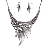 ICEYY Unique Design Party Gifts Pink Textured Metal Leaf Statement Necklace Earrings  India jewelry Set for women free shipping