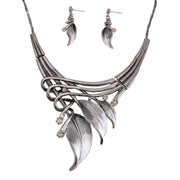 ICEYY Unique Design Party Gifts Pink Textured Metal Leaf Statement Necklace Earrings  India jewelry Set for women free shipping