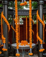 5 Pcs of 5 Feet Long Strands Artificial Marigold Flower Garlands Gulchadi for Diwali Traditional Indian Decor Home Christmas