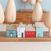 4Pcs Small Wooden House Ornament Miniature Building Table Desktop Home Decor Items Nordic Style Birthday Christmas Gifts Crafts