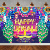 ભારતીય પરંપરાગત હેપ્પી દિવાળી બેકડ્રોપ્સ ફેસ્ટિવલ ઓફ લાઇટ્સ પાર્ટી મ્યુરલ હિન્દુ મીણબત્તી બેકગ્રાઉન્ડ પ્રોપ રૂમ ડેકોર કસ્ટમ સપ્લાય