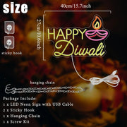 ભારતીય દિવાળી બેકડ્રોપ વોલ હોમ બેડરૂમ પાર્ટી ડેકોર ગિફ્ટ માટે હેપ્પી દિવાળી નિયોન સાઇન યુએસબી ડિમેબલ એલઇડી નિયોન લાઇટ