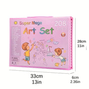 208 - Piece Pink Kids' Art Set with Easel - Includes Drawing Book & Sketch Copy, Ideal for Young Artists