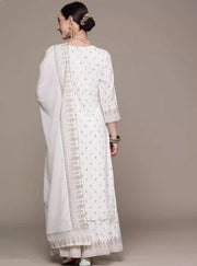 ભારતીય વસ્ત્રો મહિલા સેટ 3-પીસ કોટન પ્રિન્ટેડ સફેદ ભારતીય પરંપરાગત ડ્રેસ કોટન ડ્રેસ સુટ પાકિસ્તાની કપડાં