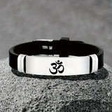 Stainless Steel Indian Sanskrit OM Bracelets For Men Women Fashion Engraved Silicone Bangle Hinduism Yoga Energy Jewelry Gift