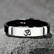 Stainless Steel Indian Sanskrit OM Bracelets For Men Women Fashion Engraved Silicone Bangle Hinduism Yoga Energy Jewelry Gift