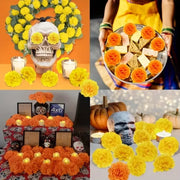 10-100PCS Artificial Marigold and Carnation Flowers for Halloween Day of The Dead Diwali Crafts and Festival Decorations