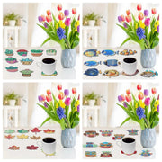 10 DIY diamond painting sets: Cactus/fish/Maple leaf/Indian/Pattern, non-slip wooden coasters, living room, kitchen